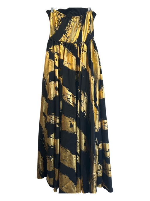 Chiclody Size 10 Gold & Black Polyester Abstract Sleeveless Built In Bra Gown Gold & Black / 10