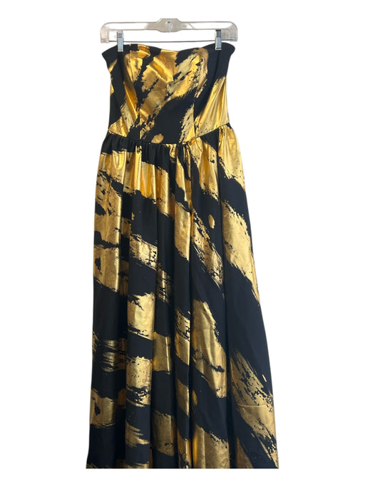 Chiclody Size 10 Gold & Black Polyester Abstract Sleeveless Built In Bra Gown Gold & Black / 10