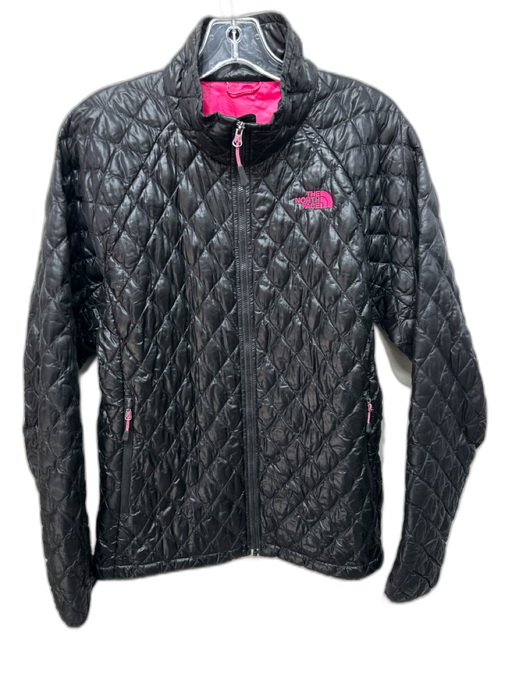 The North Face Size L Black Polyester Diamond Quilted Zip Up Mock Collar Jacket Black / L