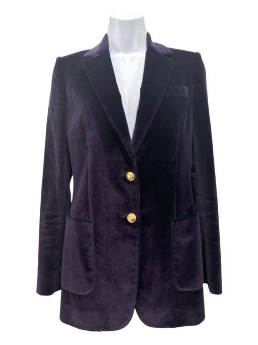 Dolce & Gabbana Size 38 Purple Cotton Velvet 2 button Gold button Blazer Jacket Purple / 38