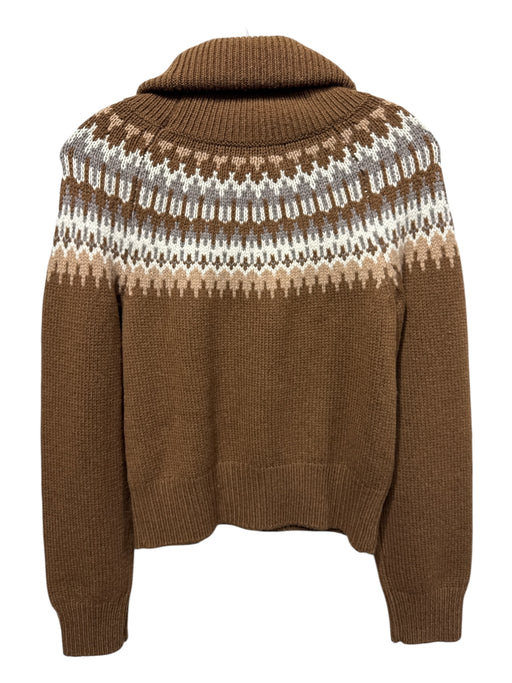 Nili Lotan Size XS Brown, Gray, Cream Wool & Cashmere Fair Isle Foldover Sweater Brown, Gray, Cream / XS