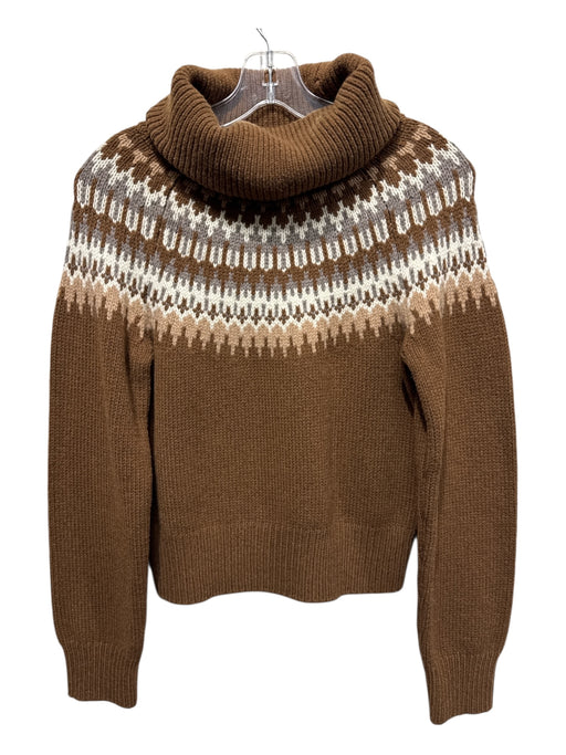 Nili Lotan Size XS Brown, Gray, Cream Wool & Cashmere Fair Isle Foldover Sweater Brown, Gray, Cream / XS