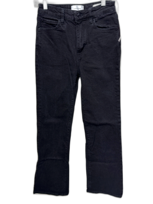 Frame Size 25 Black Cotton Blend Zip & Button High Rise Boot Cut Jeans Black / 25