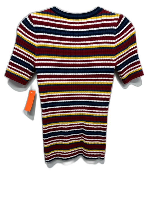 Akris Punto Size 6 White & Multi Wool Ribbed Knit Striped Short Sleeve Top White & Multi / 6