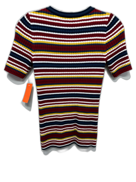 Akris Punto Size 6 White & Multi Wool Ribbed Knit Striped Short Sleeve Top White & Multi / 6