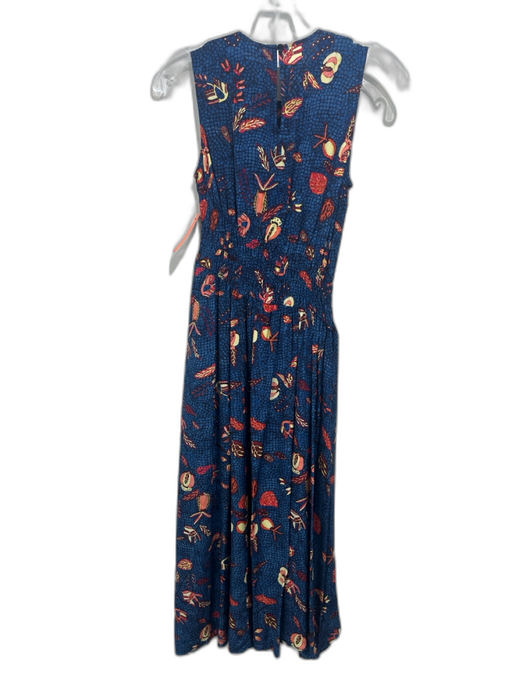 Ulla Johnson Size 0 Blue & Red Silk Abstract Print Sleeveless Keyhole Back Dress Blue & Red / 0