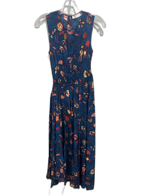 Ulla Johnson Size 0 Blue & Red Silk Abstract Print Sleeveless Keyhole Back Dress Blue & Red / 0