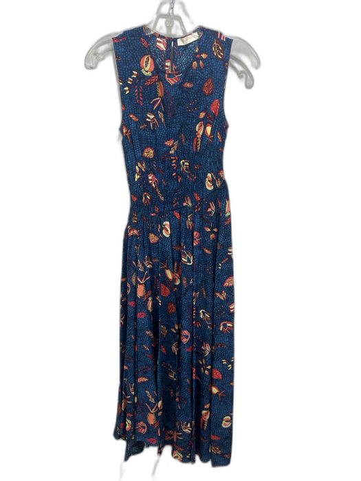 Ulla Johnson Size 0 Blue & Red Silk Abstract Print Sleeveless Keyhole Back Dress Blue & Red / 0