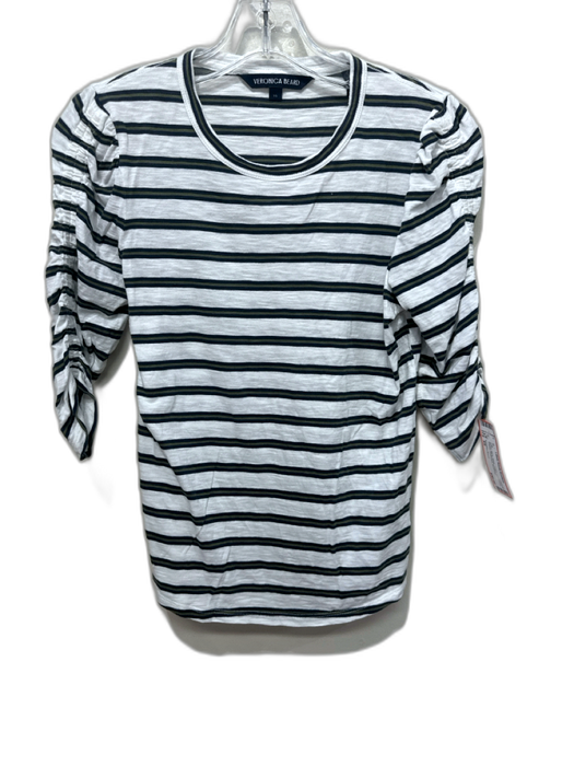 Veronica Beard Size XS Green, Navy, White Cotton Half Sleeve Striped Top Green, Navy, White / XS