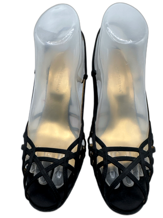 Dolce & Gabbana Shoe Size 39 Black & Gold Leather & Textile Peep Toe Cage Pumps Black & Gold / 39