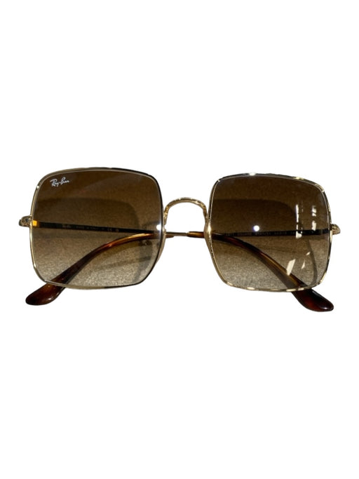 Ray Ban Amber & Gold Made In Italy Square Round Lens Gold Hardware Sunglasses Amber & Gold