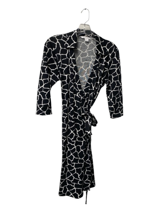 Diane Von Furstenberg Size 8 Black & White Cotton Blend Giraffe Print Wrap Dress Black & White / 8