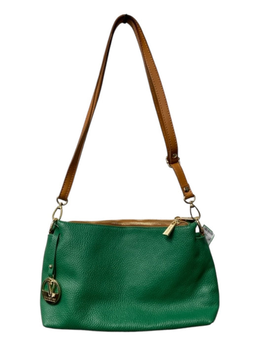 Valentina Green & Tan Leather Top Zipper Snap Closure Crossbody Bag Green & Tan / S