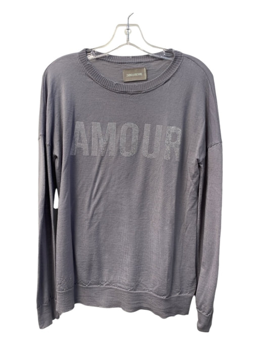 Zadig & Voltaire Size S Gray Merino Wool Round Neck Long Sleeve Graphic Sweater Gray / S