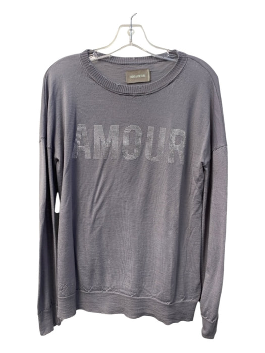 Zadig & Voltaire Size S Gray Merino Wool Round Neck Long Sleeve Graphic Sweater Gray / S