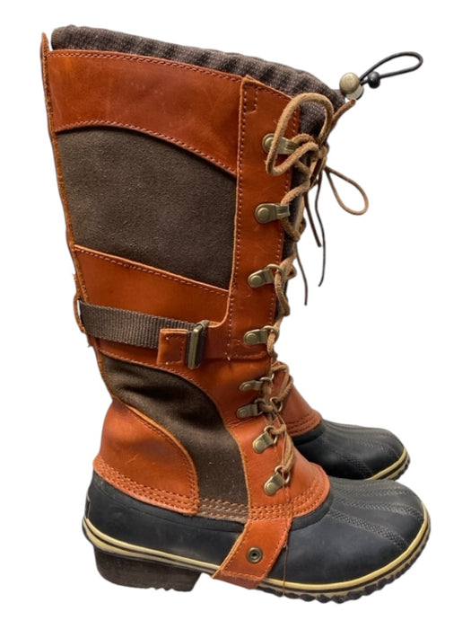 Sorel Shoe Size 7 Tan, Black, Brown Suede & Leather Lace Up Rubber Duck Boots Tan, Black, Brown / 7