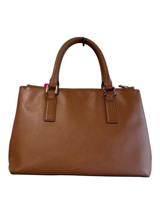 Tory Burch Light Brown Saffiano Leather 2 Handles Goldtone Hardware Top Zip Bag Light Brown / Medium