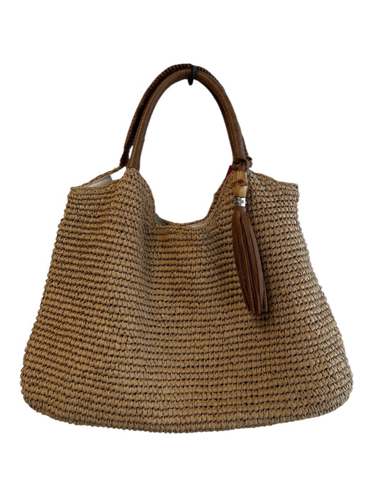 Tommy Bahama Tan Straw Double Handle Snap Closure Interior Pocket Tassel Bag Tan / Medium