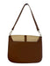 Stella Bianca Brown & Tan Leather & Straw Goldtone Top Strap Flap Shoulder Bag Brown & Tan / Medium