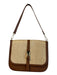 Stella Bianca Brown & Tan Leather & Straw Goldtone Top Strap Flap Shoulder Bag Brown & Tan / Medium
