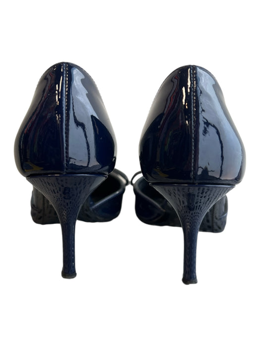 Prada Shoe Size 37 Navy & Black Patent Leather Pointed Toe Bow Detail Pump Shoes Navy & Black / 37