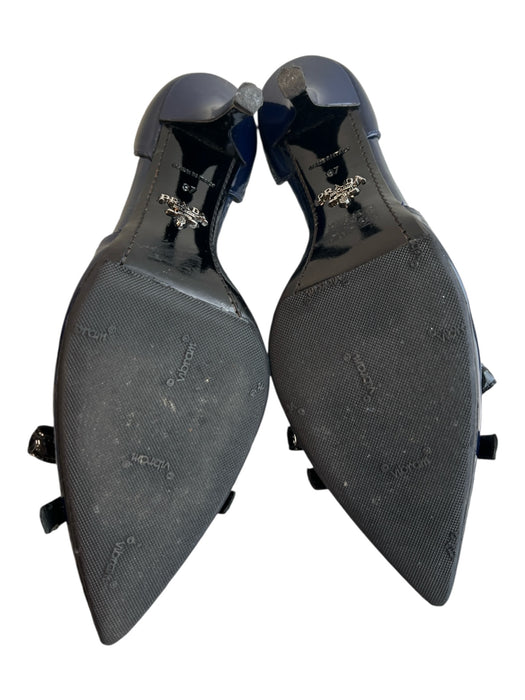 Prada Shoe Size 37 Navy & Black Patent Leather Pointed Toe Bow Detail Pump Shoes Navy & Black / 37