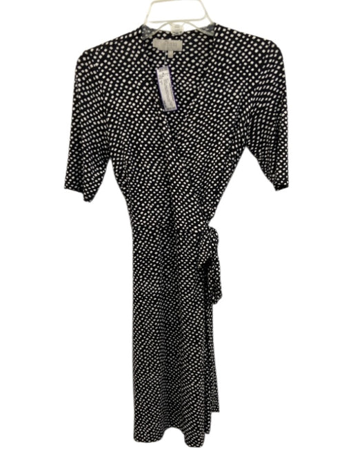 Hobbs Size 2 Black & White Short Sleeve Wrap Dots Tie Waist Dress Black & White / 2