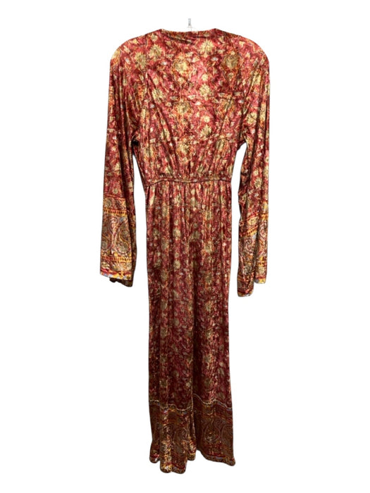 Free People Yellow, Red, & Multi Polyester Velour Paisley Long Sleeve Jumpsuit Yellow, Red, & Multi