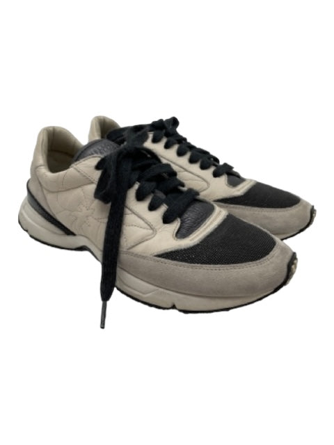 Brunello Cucinelli Shoe Size 38 Cream, Gray, Black Leather Suede Sneakers Cream, Gray, Black / 38