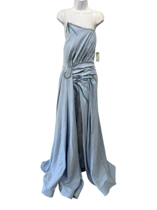 MM Couture Size 8/40 Baby Blue Beaded Detail Flowers Spaghetti Strap Gown Baby Blue / 8/40