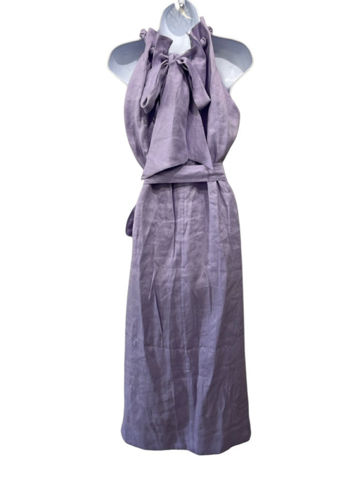 Aje. Size 4 Lavender Linen Blend Sleeveless Sash Midi Dress Lavender / 4
