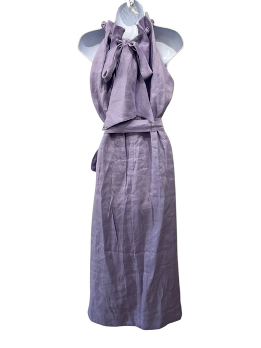 Aje. Size 4 Lavender Linen Blend Sleeveless Sash Midi Dress Lavender / 4