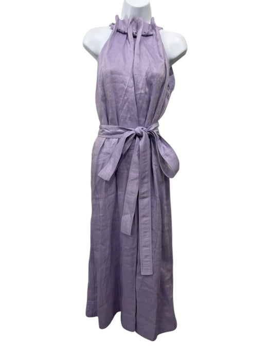 Aje. Size 4 Lavender Linen Blend Sleeveless Sash Midi Dress Lavender / 4