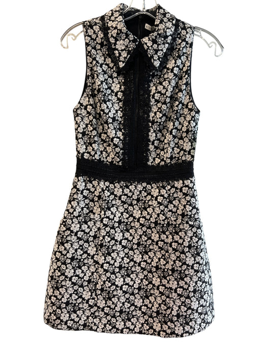 Alice + Olivia Size 2 Black & White Cotton Blend zipper front Point Collar Dress Black & White / 2