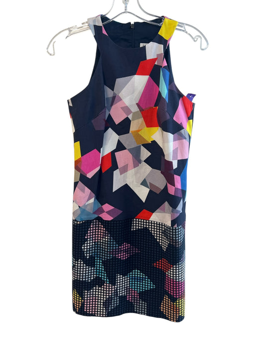 Trina Turk Size 2 Navy & Multi Cotton Halter Neck Sleeveless Back Zip Dress Navy & Multi / 2