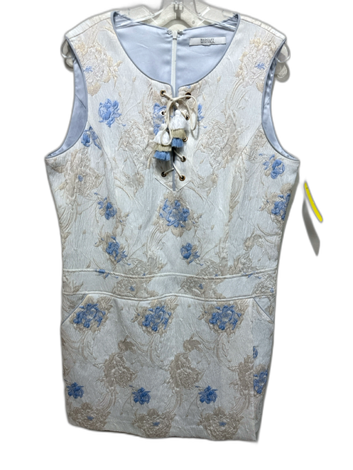 Badgley Mischka Size XL White, Cream, Blue Polyester Blend Brocade Lace Up Dress White, Cream, Blue / XL
