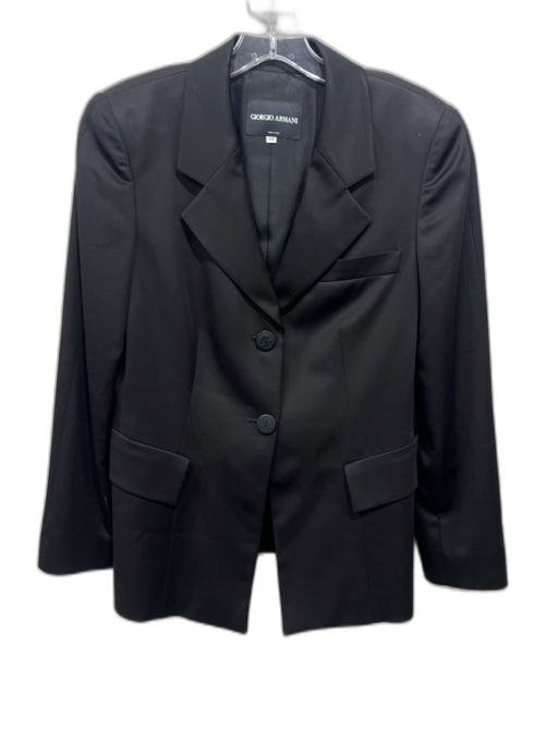 Giorgio Armani Size 10 Black Wool & Silk Single Breasted Flap Pockets Jacket Black / 10