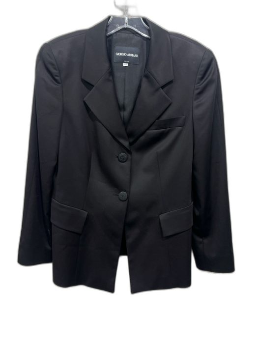Giorgio Armani Size 10 Black Wool & Silk Single Breasted Flap Pockets Jacket Black / 10
