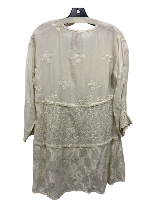 Johnny Was Size M Cream Cupro Embroidered 3/4 Sleeve Tunic Length Top Cream / M