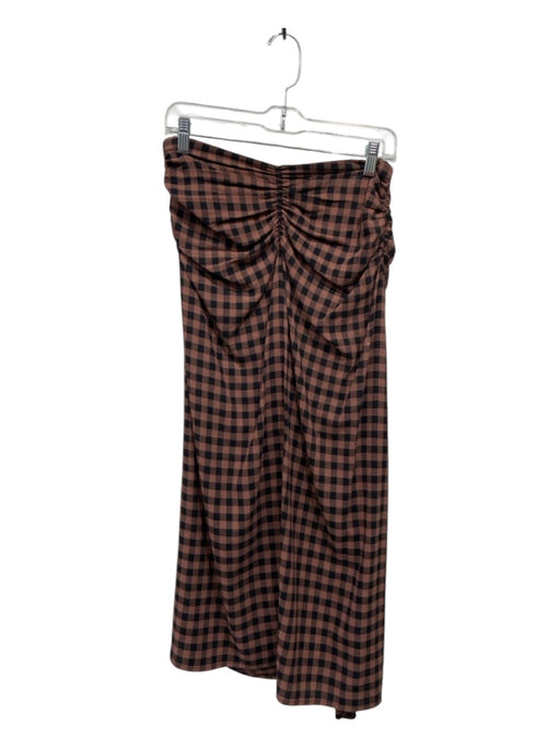 A.L.C. Size 6 Brown & Black Viscose Gingham Gathered Midi Skirt Brown & Black / 6