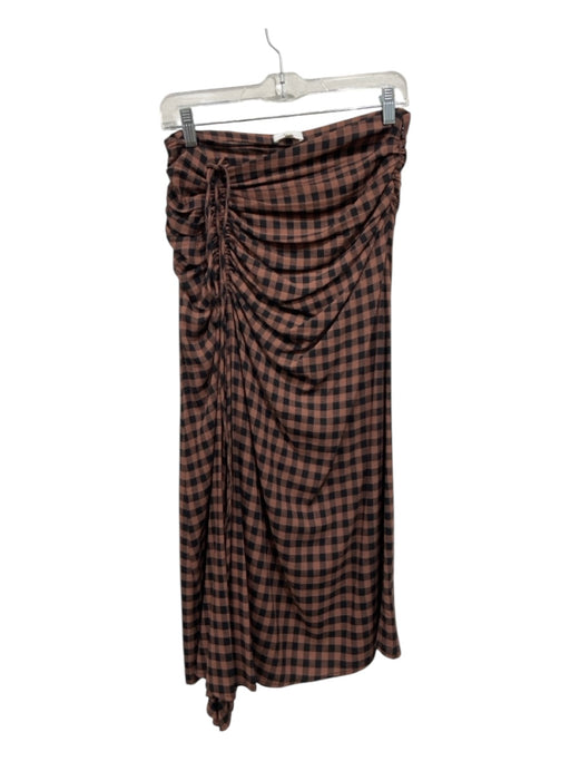 A.L.C. Size 6 Brown & Black Viscose Gingham Gathered Midi Skirt Brown & Black / 6