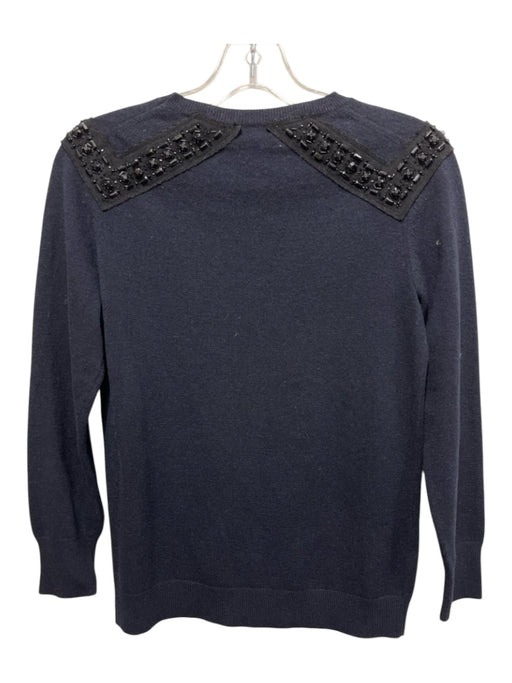 J Crew Size XS Navy Blue & Black Cashmere Crew Neck Embellished Sweater Navy Blue & Black / XS