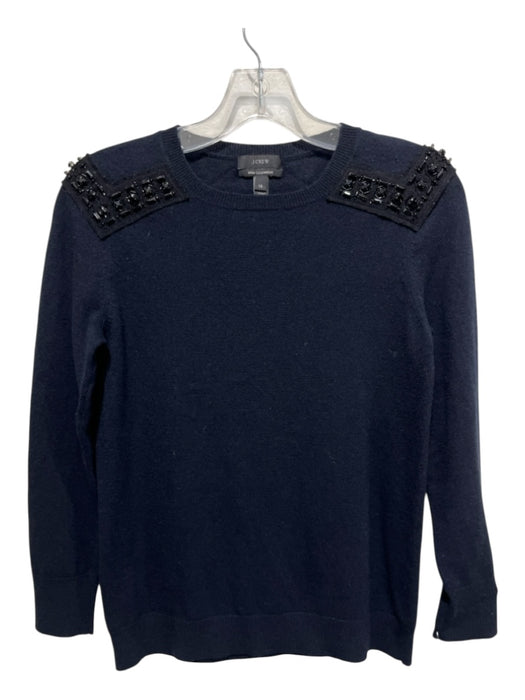 J Crew Size XS Navy Blue & Black Cashmere Crew Neck Embellished Sweater Navy Blue & Black / XS