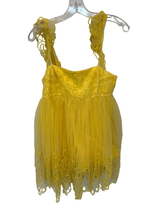 Let Me Be Size S Yellow Polyamide Flutter Sleeves Mesh Overlay eyelet Dress