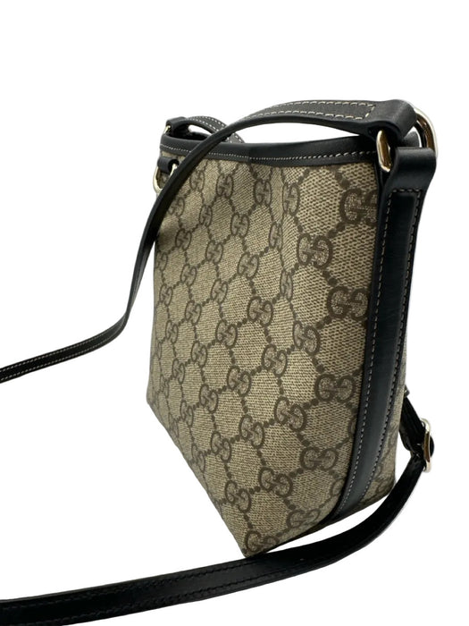 Gucci Beige & Black Coated Canvas Bucket Guccissima Magnetic Close Crossbody Bag
