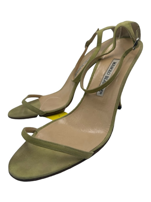 Manolo Blahnik Shoe Size 39.5 Green Suede open toe Ankle Strap Midi Pumps Green / 39.5