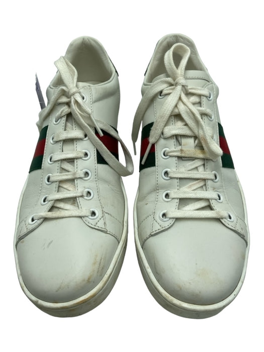 Gucci Shoe Size 39.5 White, Green, Red Leather Lace Up Gucci Web Sneakers White, Green, Red / 39.5