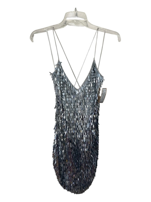 Retrofete Size Small Silver Nylon Blend Sequin Metallic Spaghetti Strap Dress Silver / Small