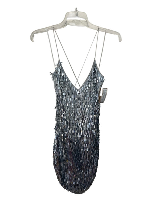 Retrofete Size Small Silver Nylon Blend Sequin Metallic Spaghetti Strap Dress Silver / Small