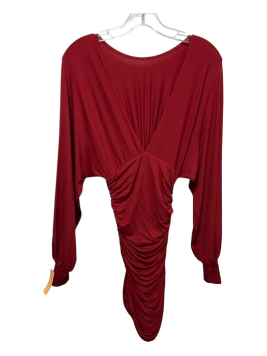 Alexandre Vauthier Size 36 Red Viscose Blend Long Sleeve Side Gather Dress Red / 36